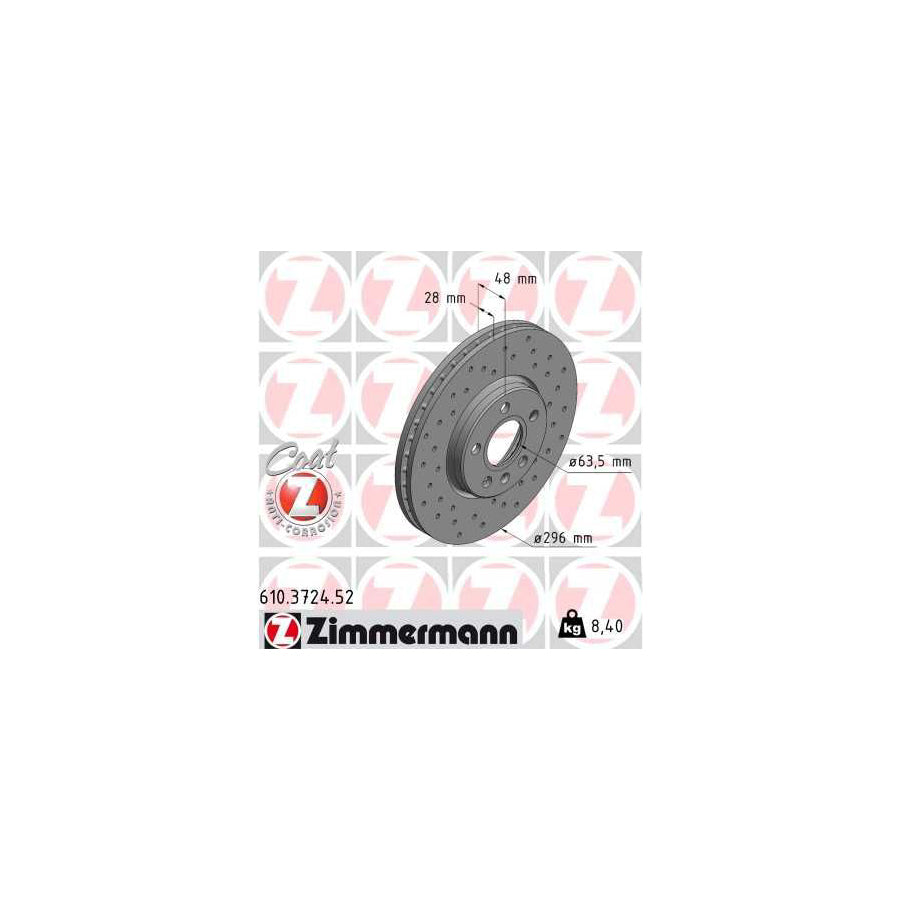 ZIMmERMANN SPORT COAT Z 610 3724 52 Brake Disc Internally Vented Perforated Coated