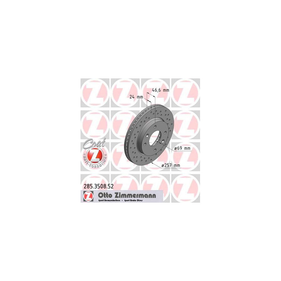 ZIMmERMANN SPORT COAT Z 285 3508 52 Brake Disc Internally Vented Perforated Coated
