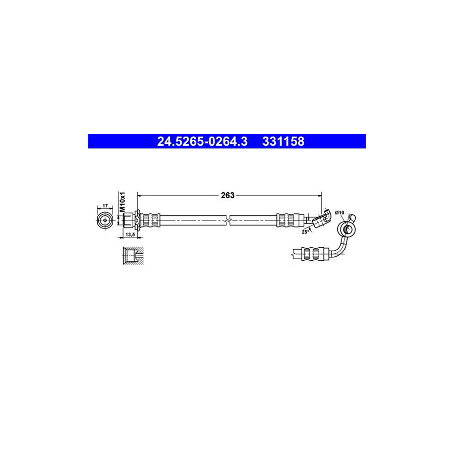 ATE 24 5265 0264 3 Brake Hose for TOYOTA HIACE 263Mm M10X1 