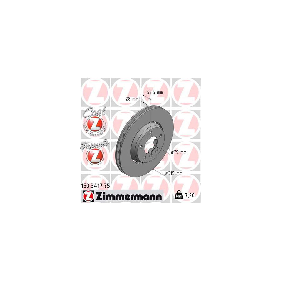 ZIMmERMANN FORMULA Z COAT Z 150 3417 75 Brake Disc Two piece brake disc Vented Coated Alloyed High carbon