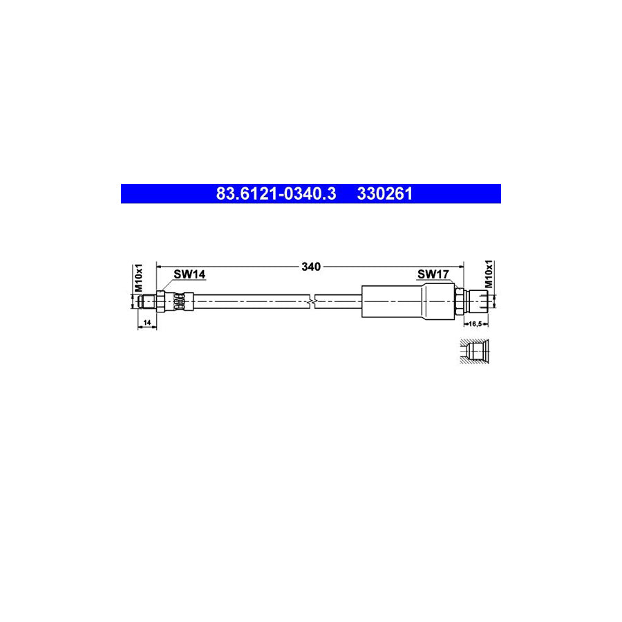 ATE 83 6121 0340 3 Brake Hose for PORSCHE 928 Coupe 340Mm M10X1 