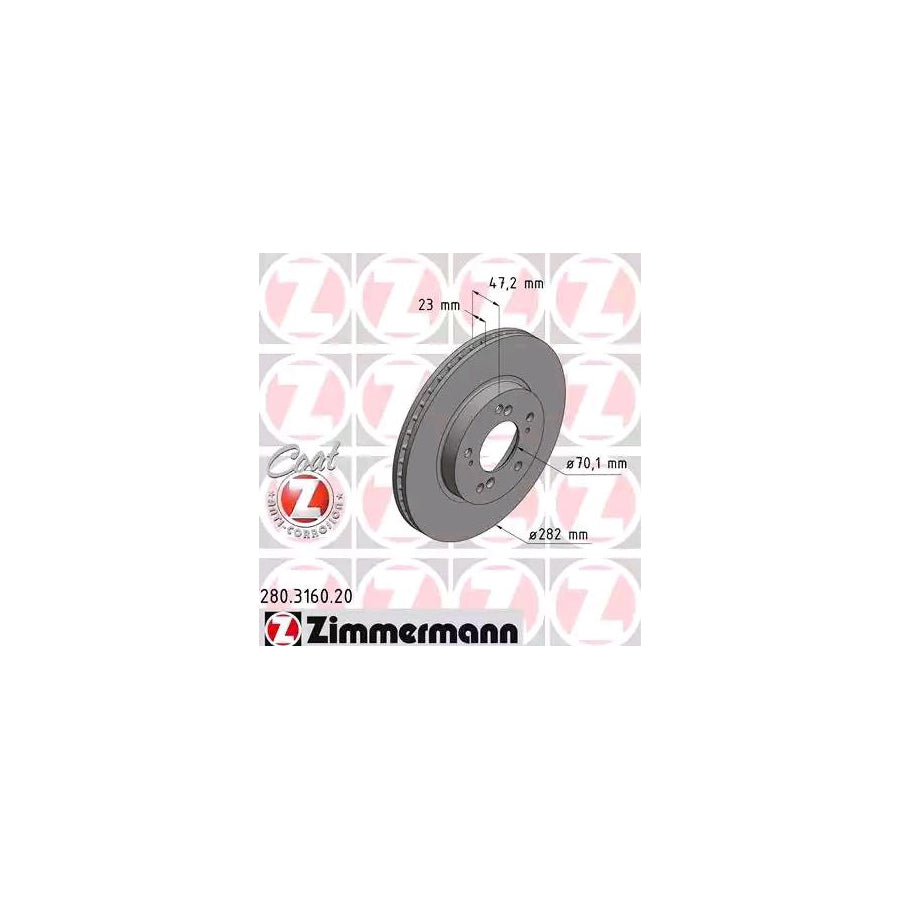ZIMmERMANN COAT Z 280 3160 20 Brake Disc Internally Vented Coated