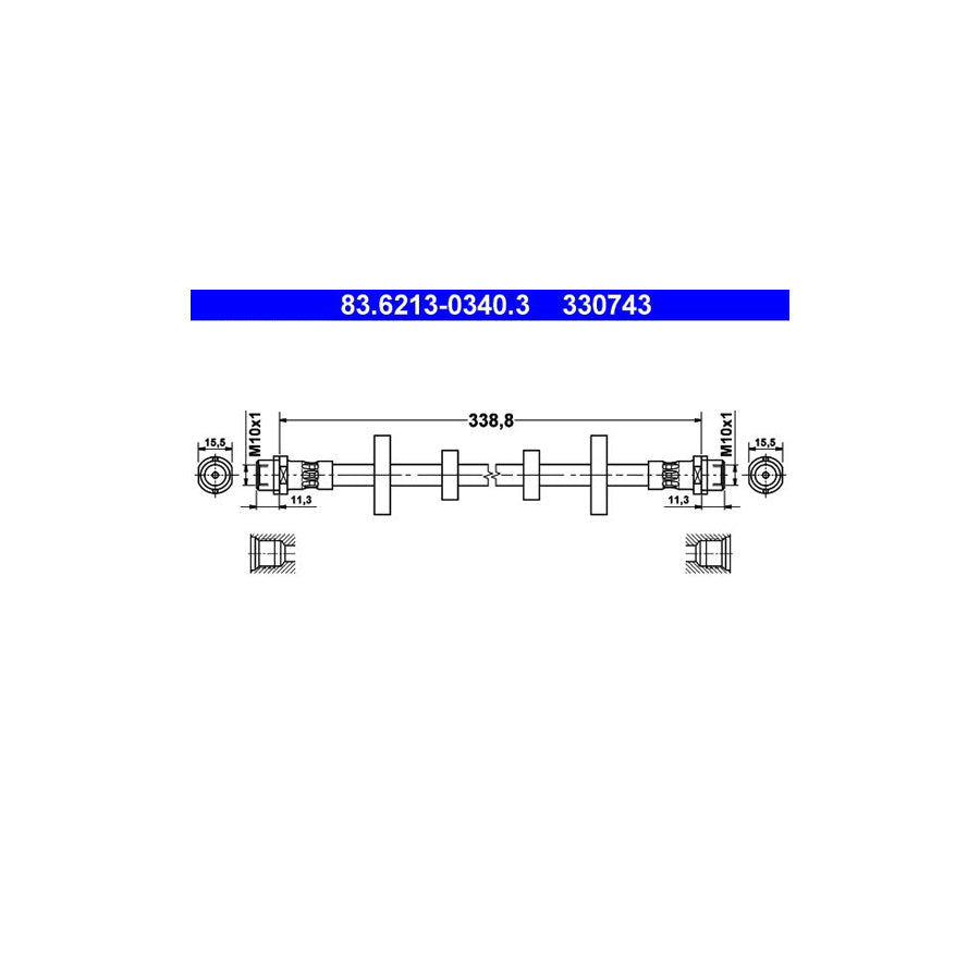ATE 83 6213 0340 3 Brake Hose for VW TRANSPORTER 340Mm