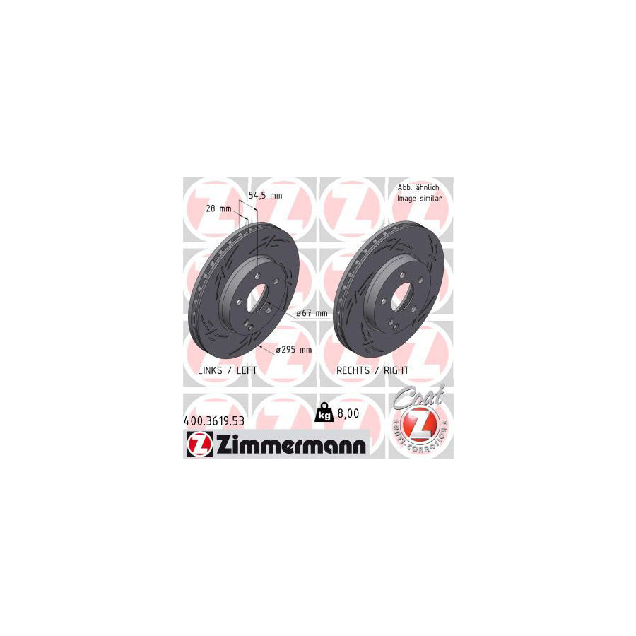 ZIMmERMANN 400 3619 53 Brake Disc suitable for MERCEDES BENZ E Class Internally Vented Slotted Coated High carbon