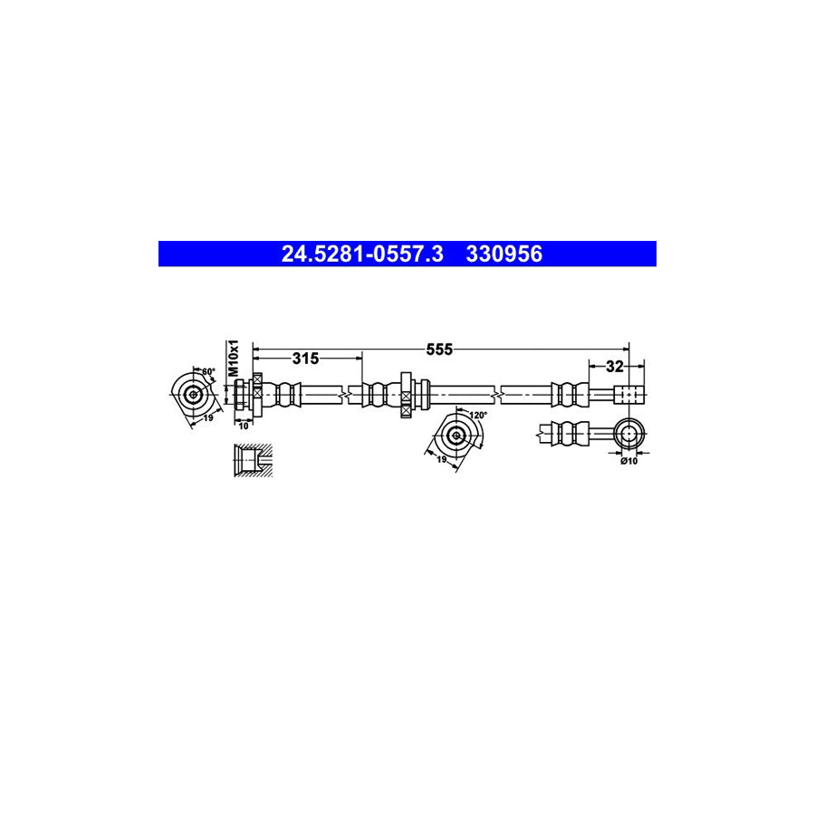 ATE 24 5281 0557 3 Brake Hose for NISSAN ALMERA 555Mm M10X1 