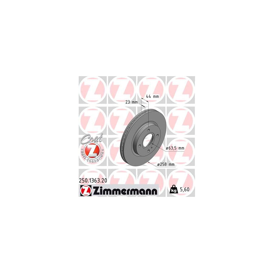 ZIMmERMANN COAT Z 250 1363 20 Brake Disc Internally Vented Coated