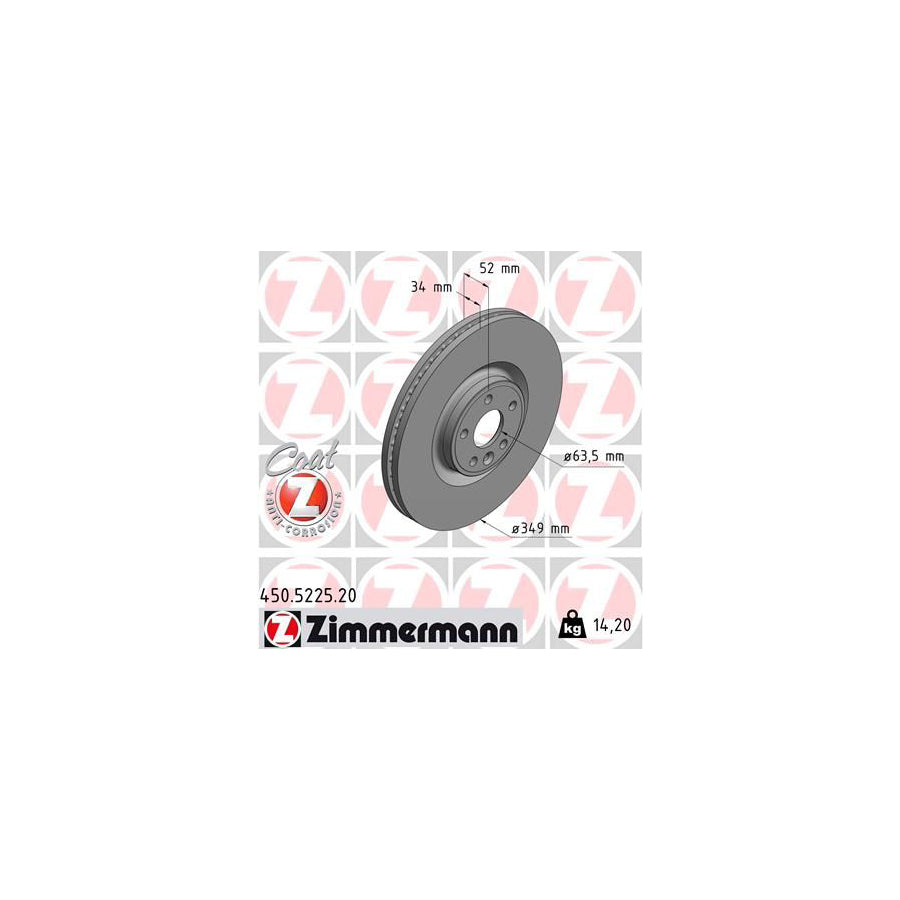 ZIMmERMANN 450 5225 20 Brake Disc Internally Vented Coated High carbon