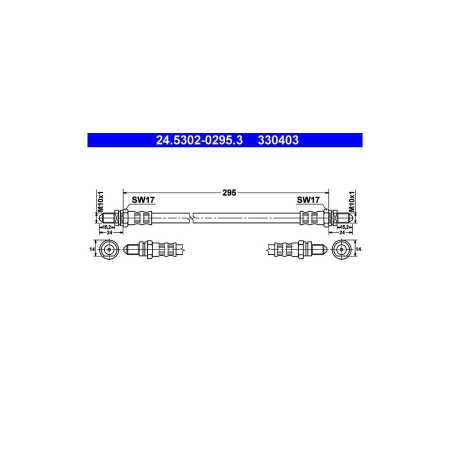 ATE 24 5302 0295 3 Brake Hose for FORD Fiesta Mk3 Hatchback GFJ 295Mm