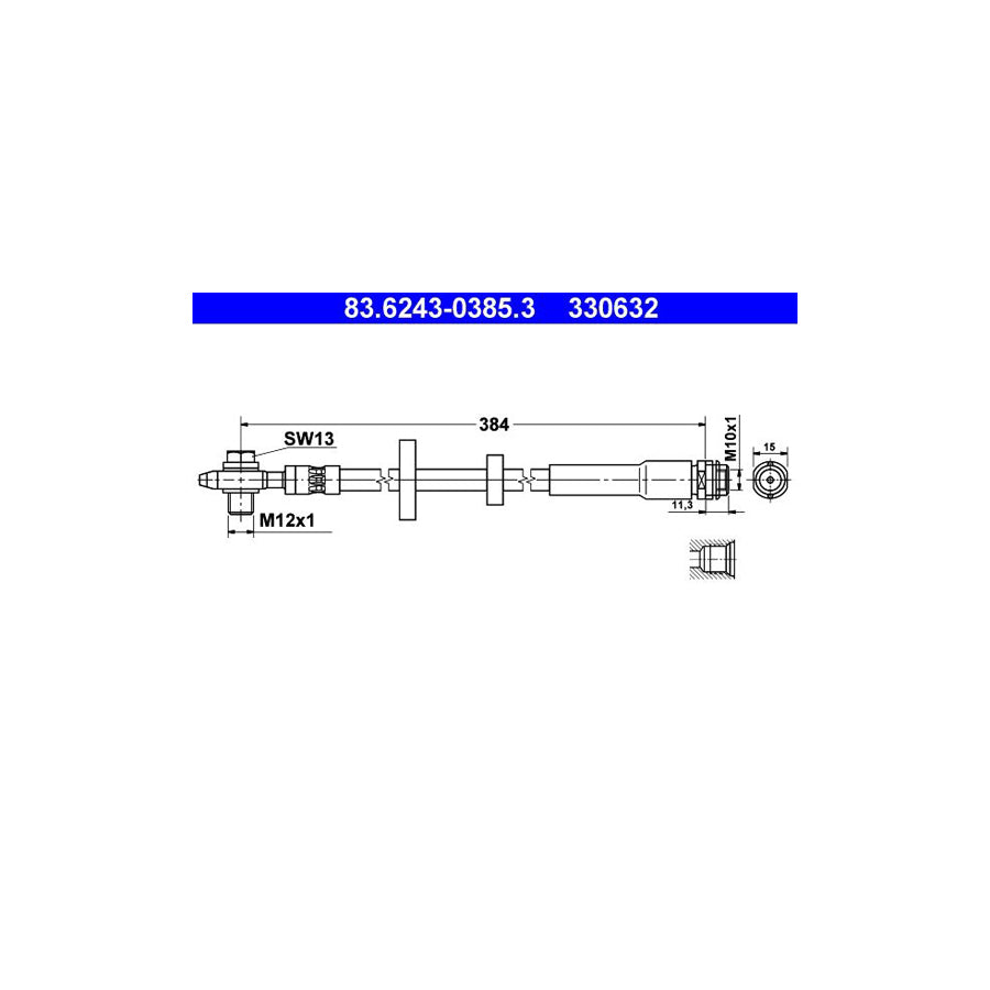 ATE 83 6243 0385 3 Brake Hose for AUDI A2 8Z0 380Mm M10X1 