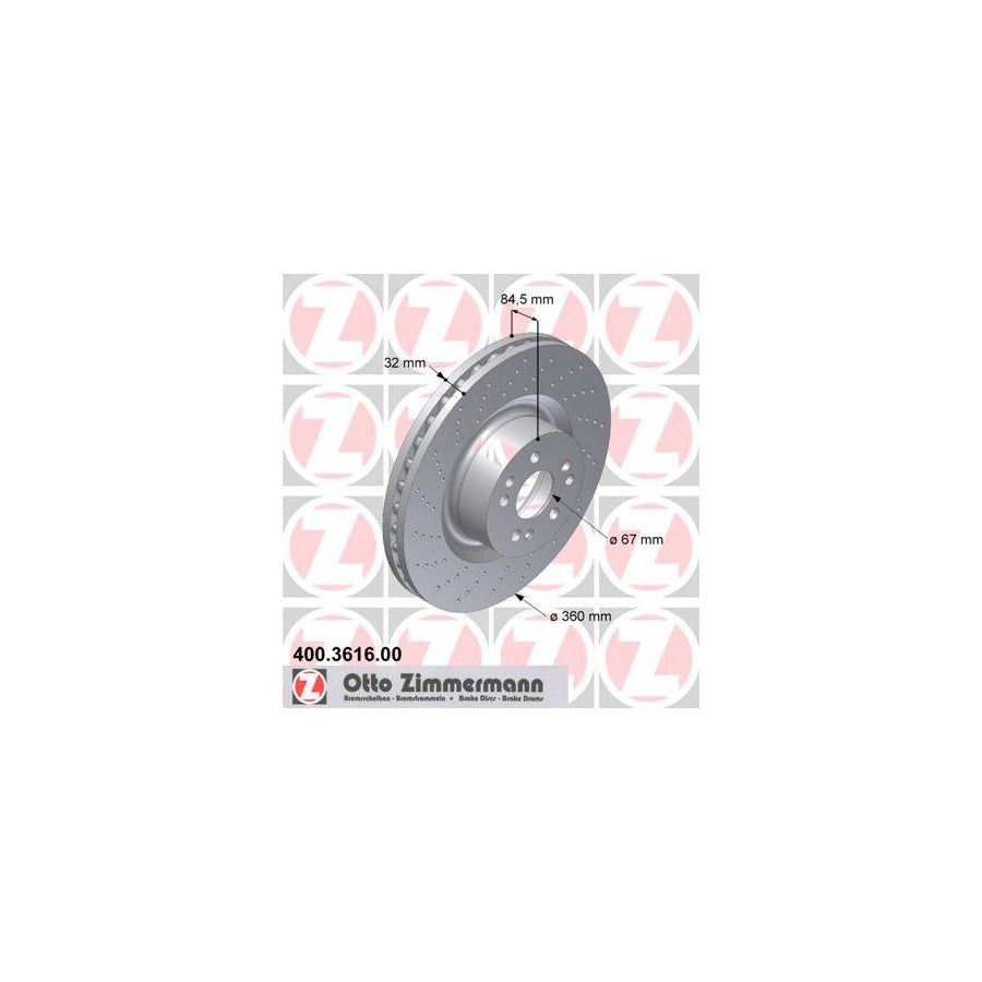 ZIMmERMANN 400 3616 00 Brake Disc suitable for MERCEDES BENZ S Class Saloon W220 Internally Vented Perforated High carbon