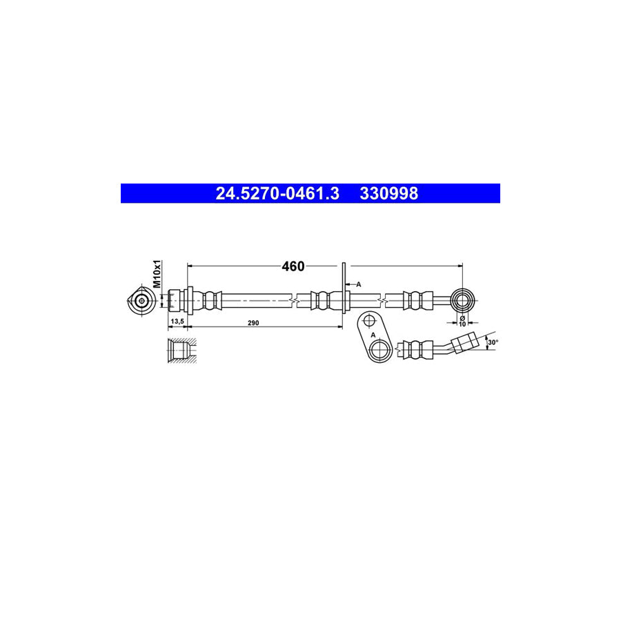 ATE 24 5270 0461 3 Brake Hose for HONDA ACCORD 460Mm M10X1 