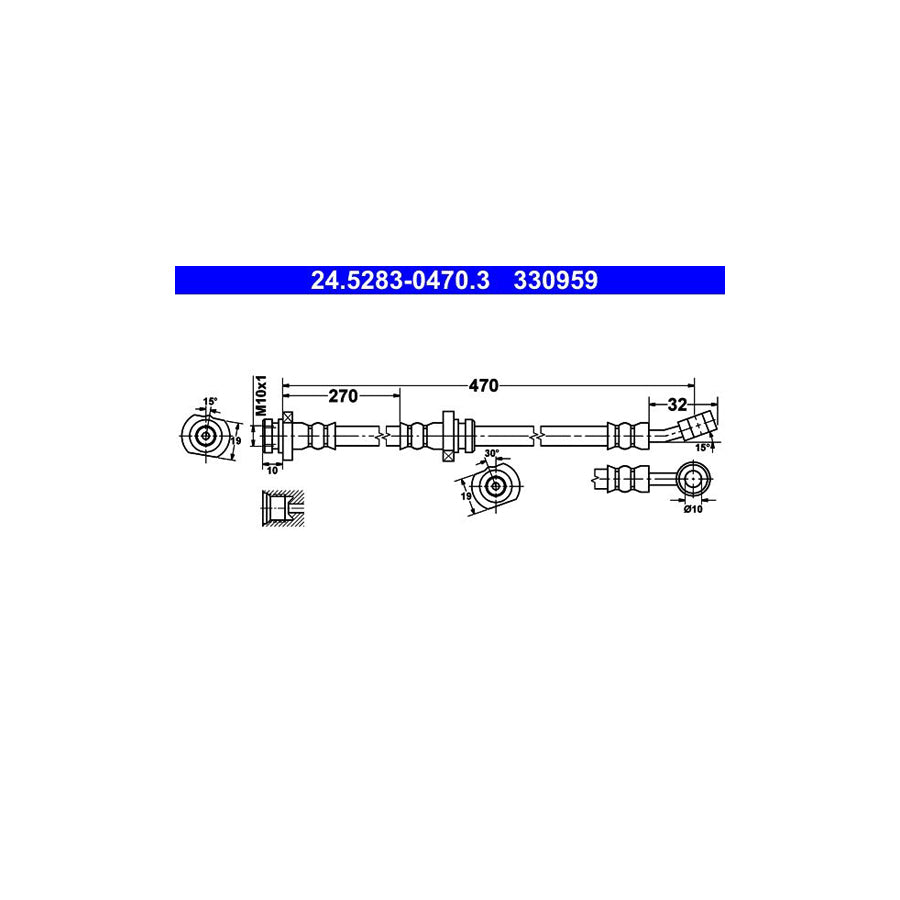 ATE 24 5283 0470 3 Brake Hose for NISSAN ALMERA 470Mm M10X1 