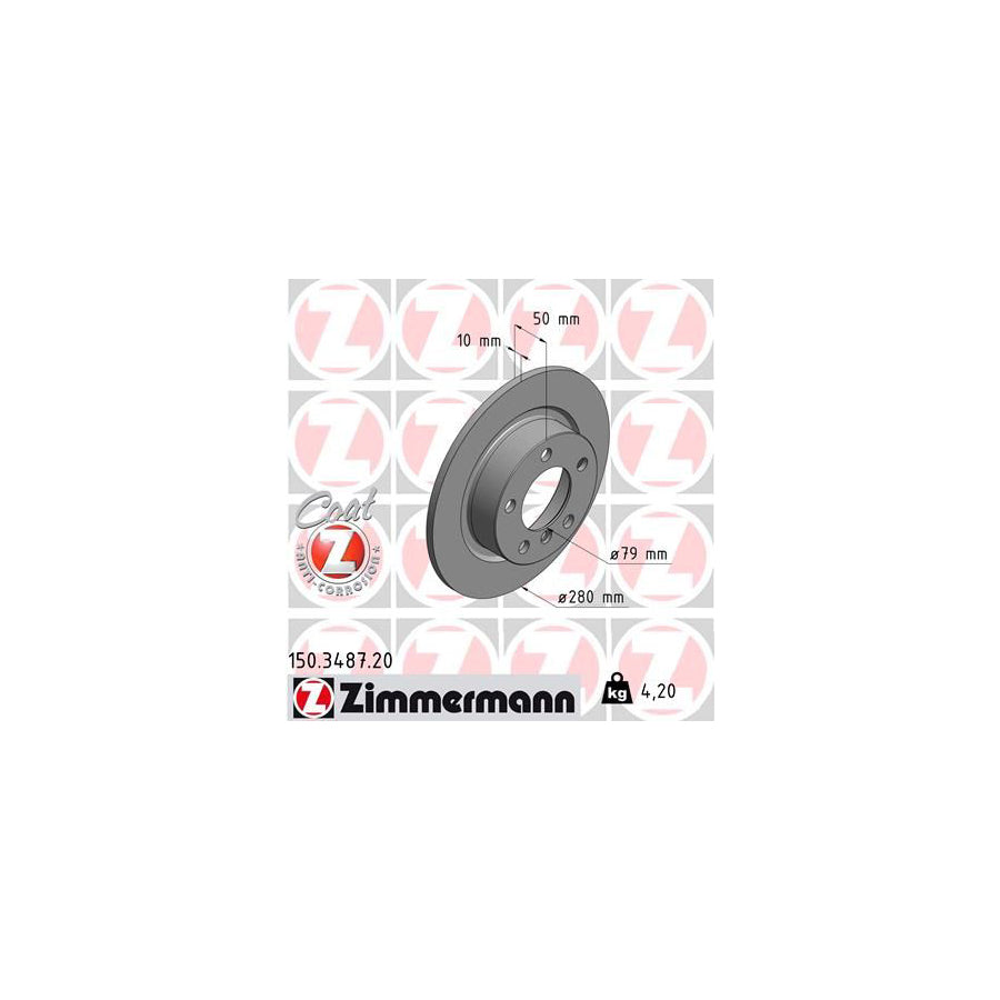 ZIMmERMANN COAT Z 150 3487 20 Brake Disc Solid Coated High carbon