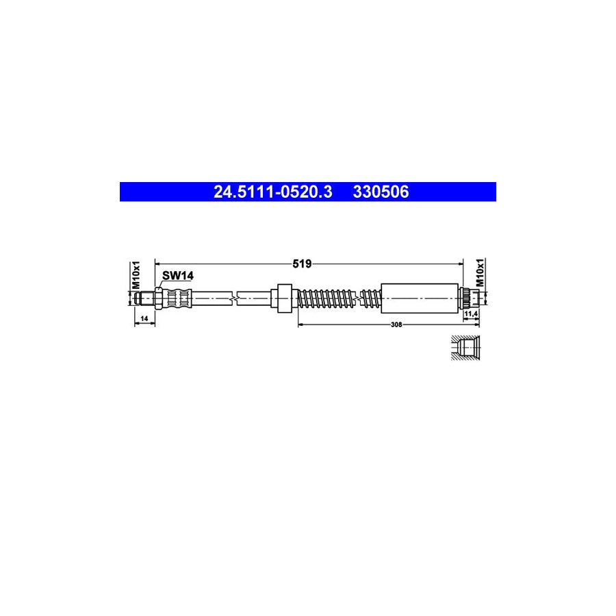 ATE 24 5111 0520 3 Brake Hose for PEUGEOT 306 519Mm M10X1 