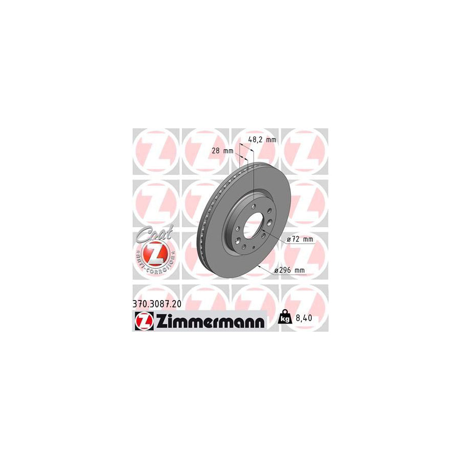 ZIMmERMANN COAT Z 370 3087 20 Brake Disc for MAZDA CX 7 ER Internally Vented Coated High carbon