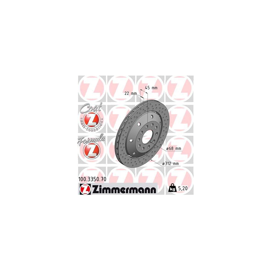 ZIMmERMANN FORMULA Z COAT Z 100 3350 70 Brake Disc for AUDI A4 B5 Avant 8D5 Perforated Two piece brake disc Vented Coated Alloyed High carbon