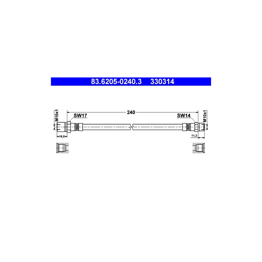 ATE 83 6205 0240 3 Brake Hose 240Mm
