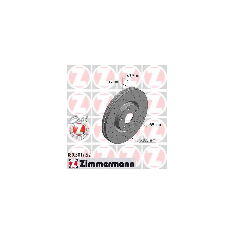 ZIMmERMANN 180 3017 52 Brake Disc Internally Vented Perforated Coated