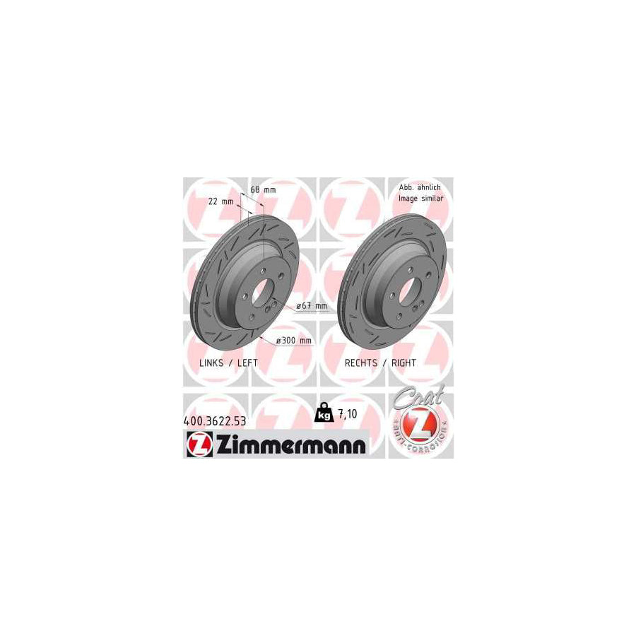 ZIMmERMANN BLACK Z 400 3622 53 Brake Disc Internally Vented Slotted Coated High carbon