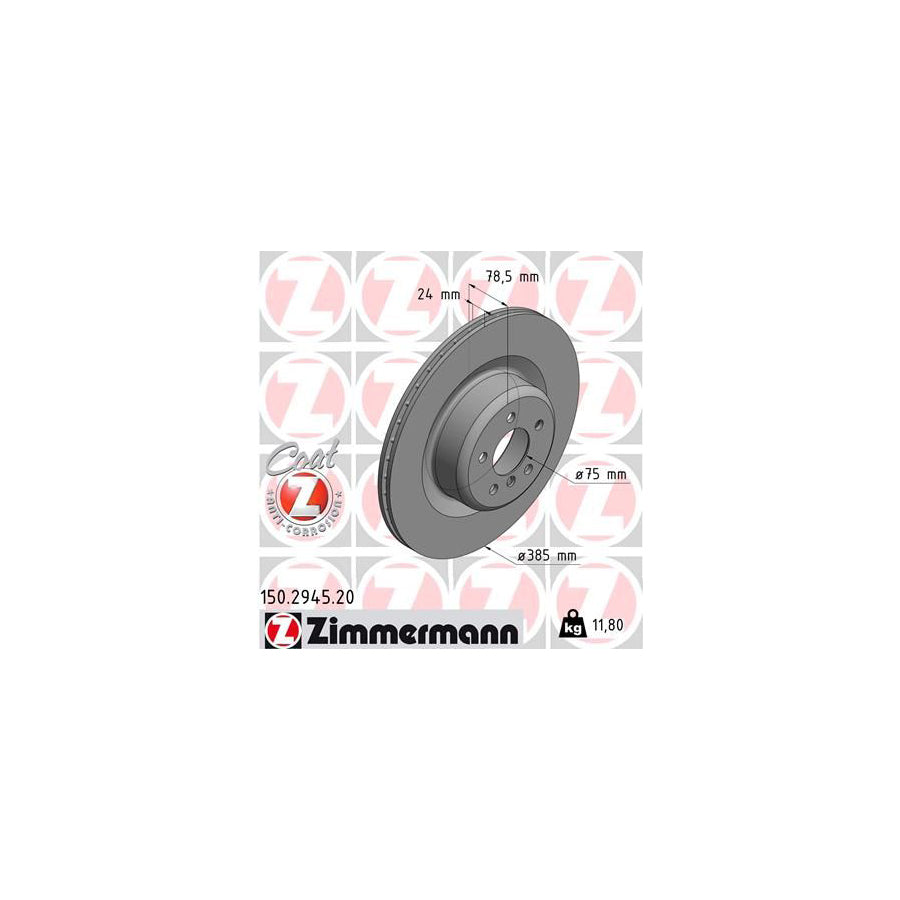 ZIMmERMANN COAT Z 150 2945 20 Brake Disc Internally Vented Coated High carbon