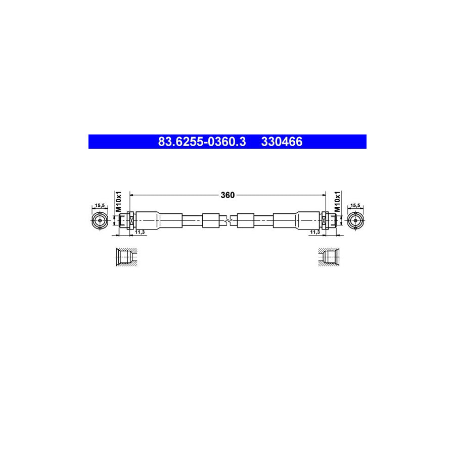 ATE 83 6255 0360 3 Brake Hose 360Mm