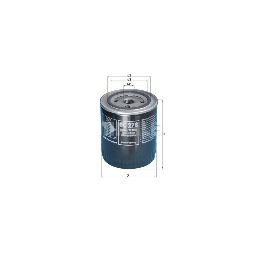 MAHLE ORIGINAL OC 278 Oil Filter Spin-on Filter