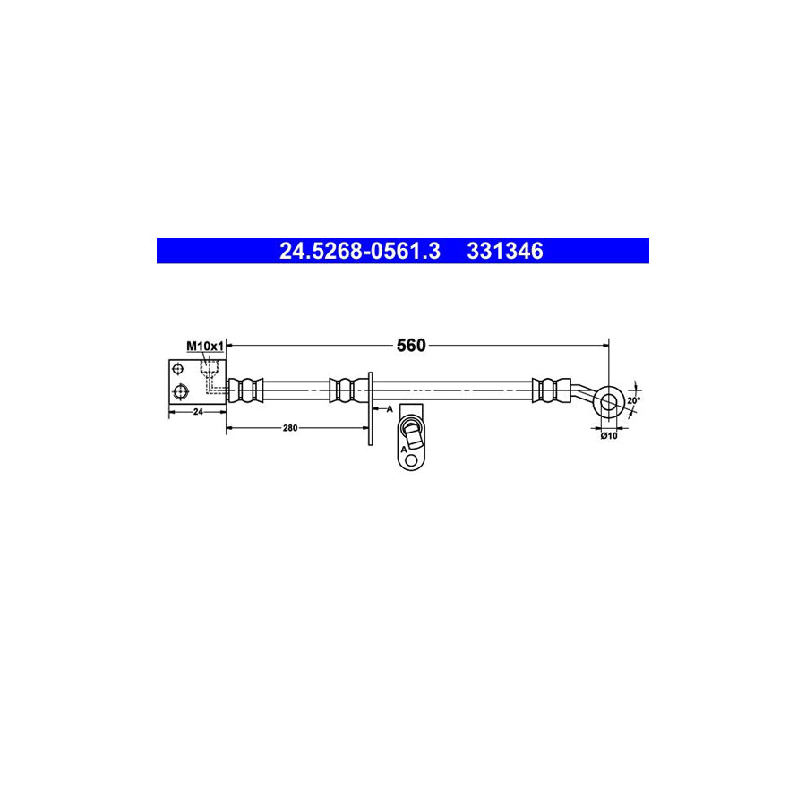 ATE 24 5268 0561 3 Brake Hose for HONDA CIVIC 560Mm M10X1 