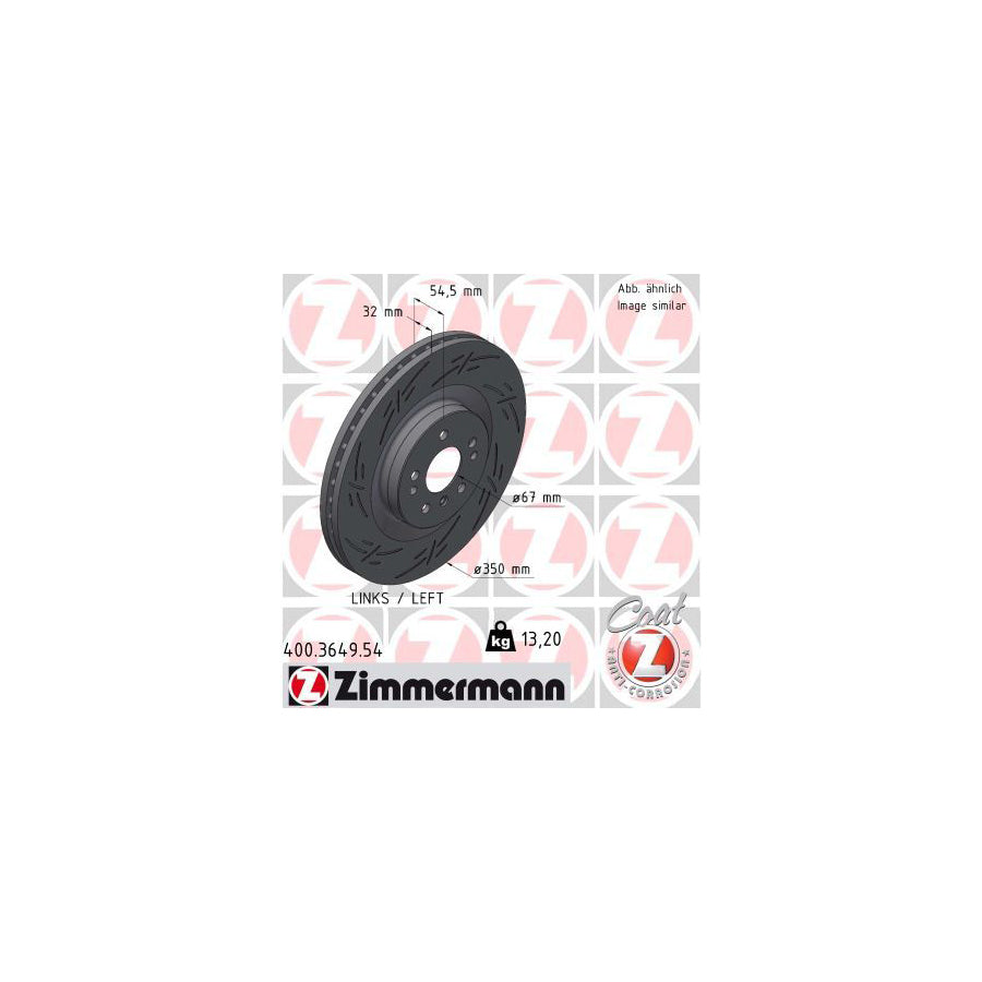 ZIMmERMANN BLACK Z 400 3649 54 Brake Disc Internally Vented Slotted Coated High carbon