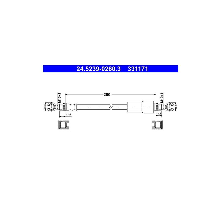 ATE 24 5239 0260 3 Brake Hose 260Mm