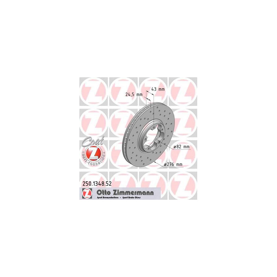 ZIMmERMANN SPORT COAT Z 250 1348 52 Brake Disc for FORD TRANSIT Internally Vented Perforated Coated