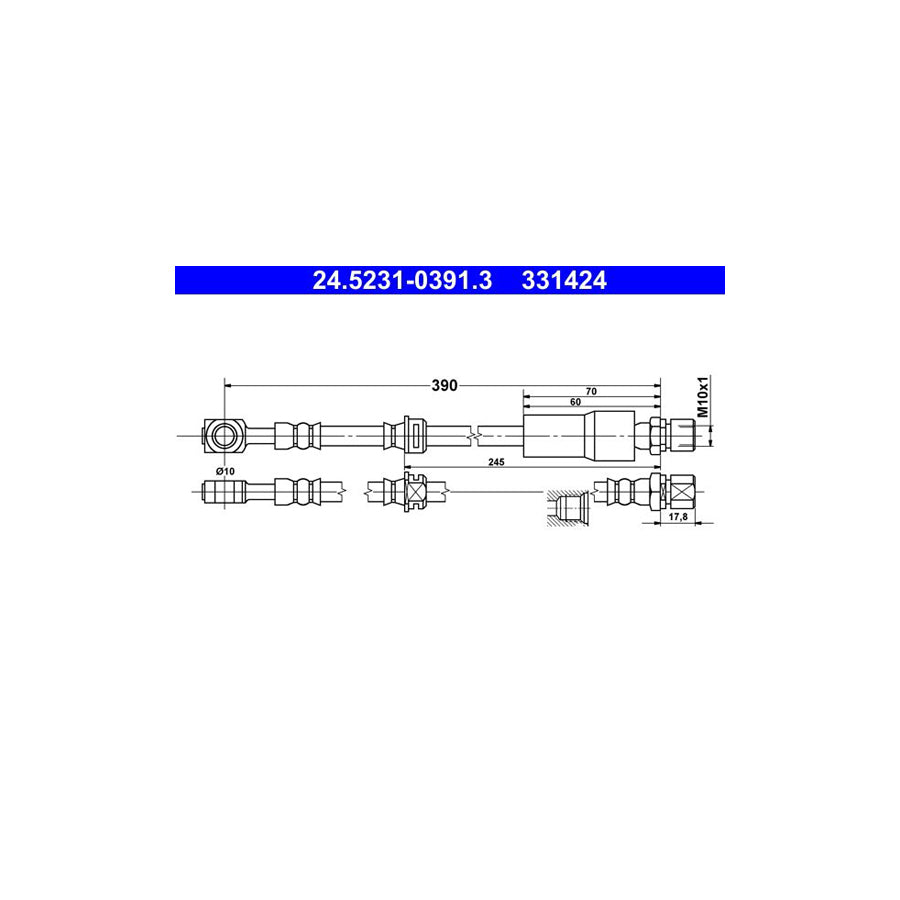 ATE 24 5231 0391 3 Brake Hose 390Mm M10X1 