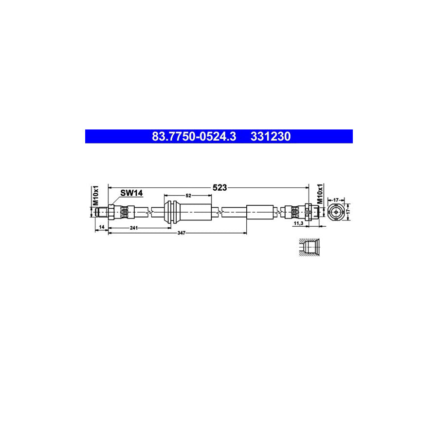 ATE 83 7750 0524 3 Brake Hose 523Mm M10X1 