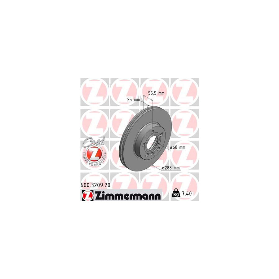 ZIMmERMANN COAT Z 600 3209 20 Brake Disc Internally Vented Coated