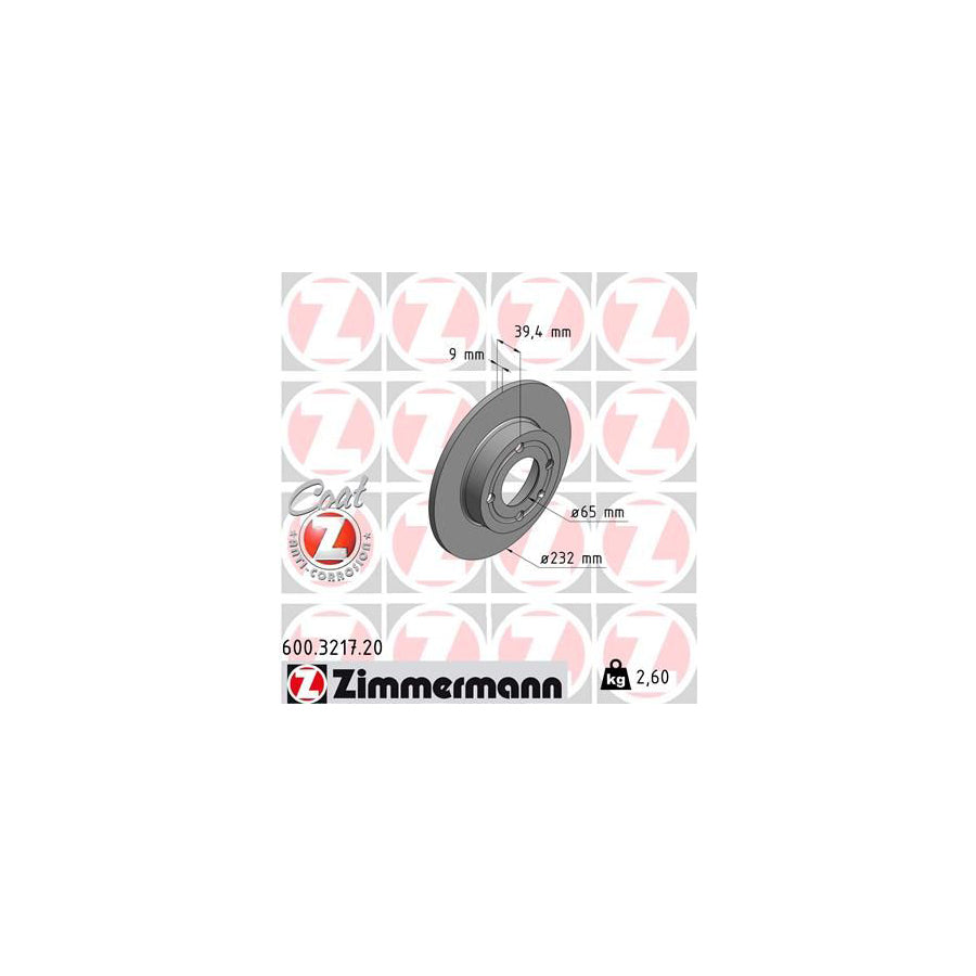 ZIMmERMANN COAT Z 600 3217 20 Brake Disc Solid Coated