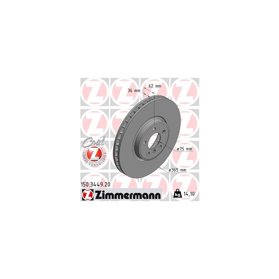 ZIMmERMANN COAT Z 150 3449 20 Brake Disc Internally Vented Coated High carbon
