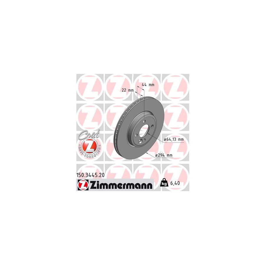ZIMmERMANN COAT Z 150 3445 20 Brake Disc Internally Vented Coated High carbon