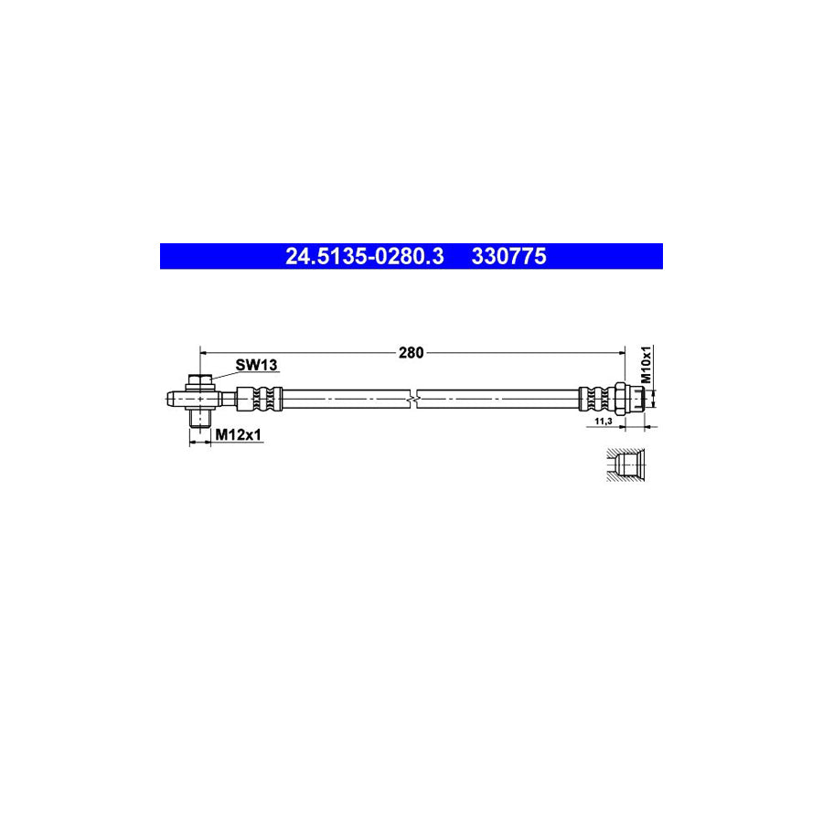 ATE 24 5135 0280 3 Brake Hose for AUDI A8 D2 4D2 4D8 280Mm M10X1 