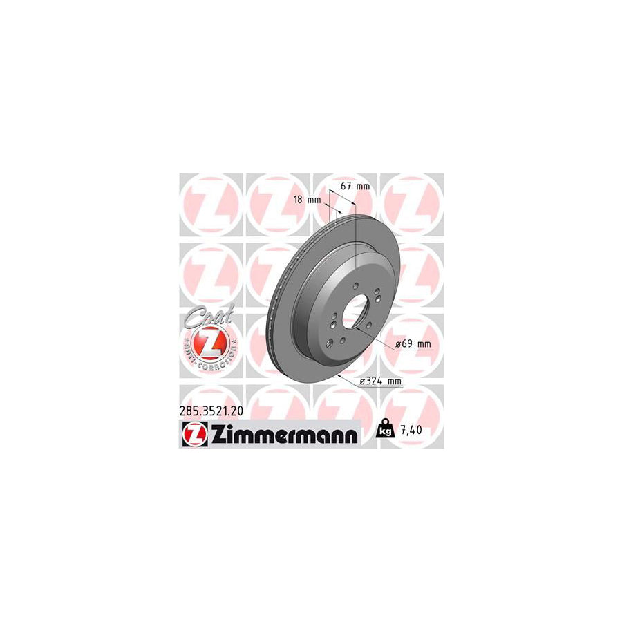 ZIMmERMANN COAT Z 285 3521 20 Brake Disc for HYUNDAI ix55 EN Internally Vented Coated