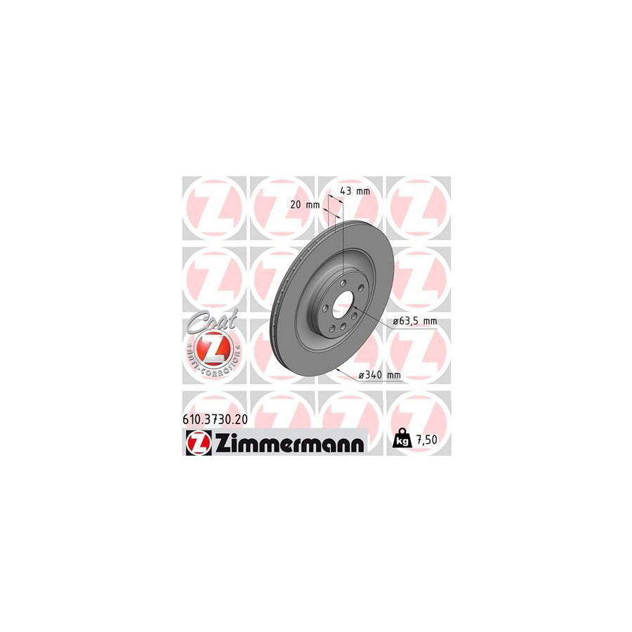 ZIMmERMANN COAT Z 610 3730 20 Brake Disc for VOLVO XC90 II 256 Internally Vented Coated