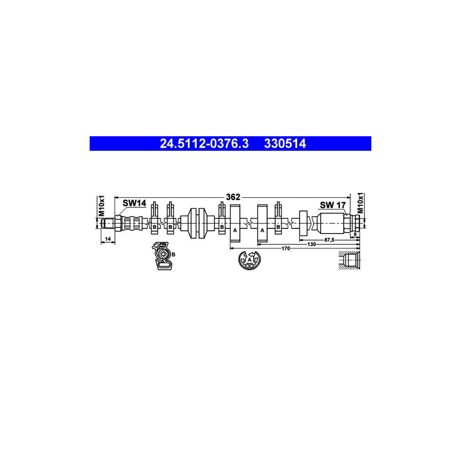 ATE 24 5112 0376 3 Brake Hose 362Mm M10X1 