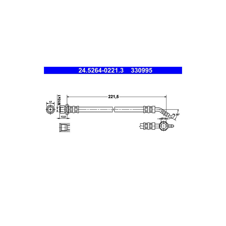 ATE 24 5264 0221 3 Brake Hose 221 5Mm M10X1
