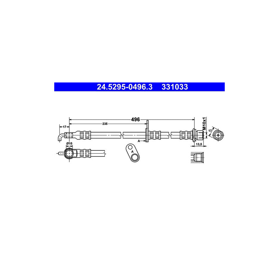ATE 24 5295 0496 3 Brake Hose 496Mm M10X1 