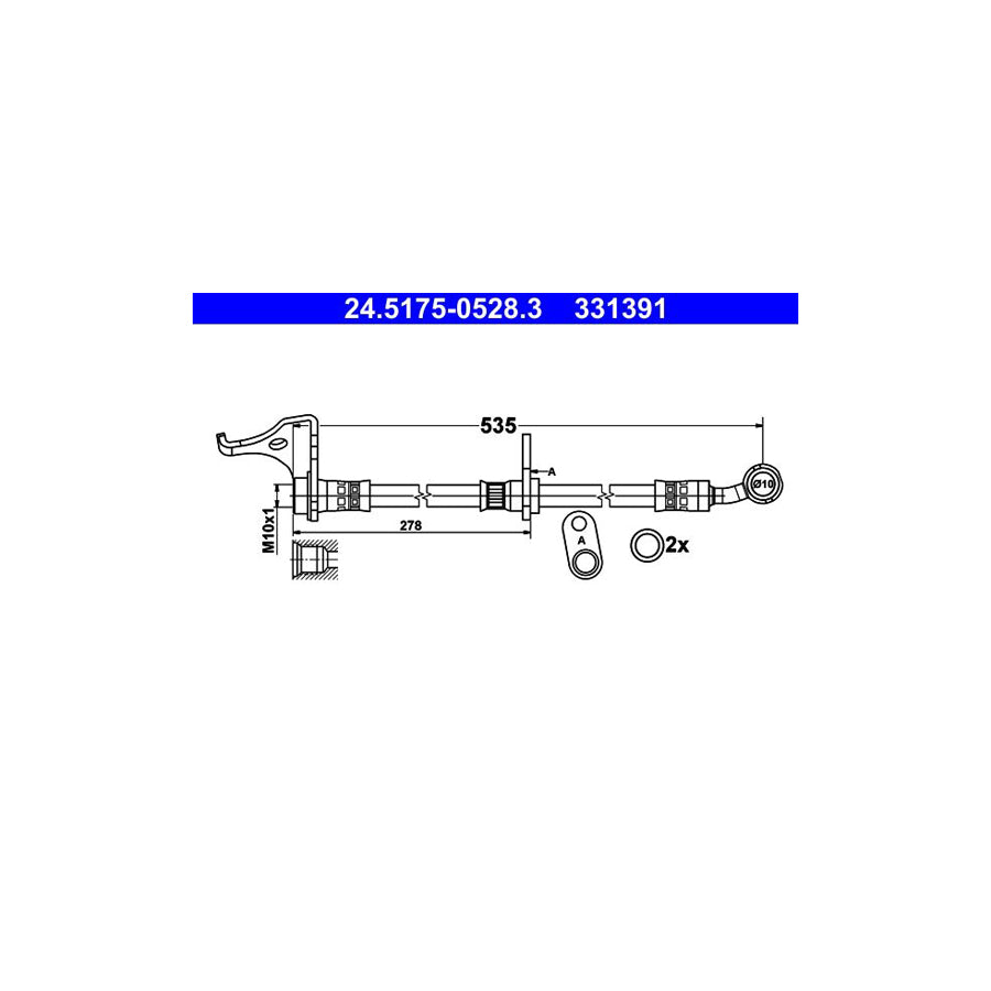 ATE 24 5175 0528 3 Brake Hose 535Mm M10X1 