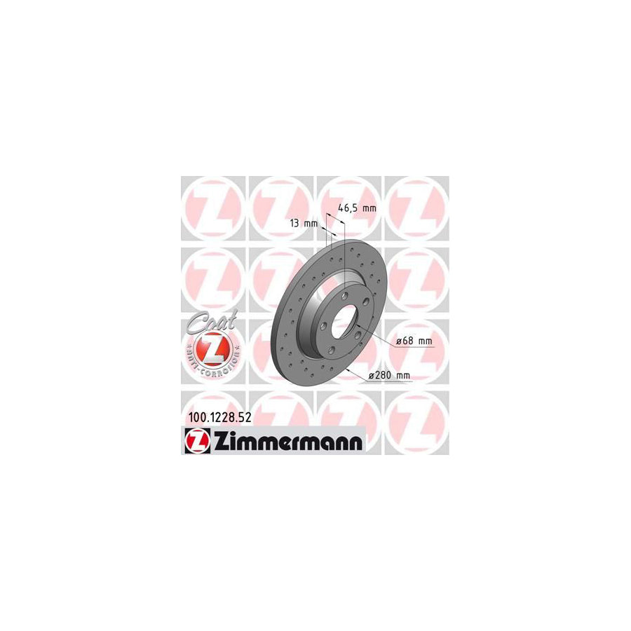 ZIMmERMANN SPORT COAT Z 100 1228 52 Brake Disc for AUDI A4 Perforated Solid Coated High carbon