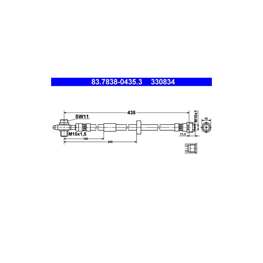ATE 83 7838 0435 3 Brake Hose 435Mm M10X1 