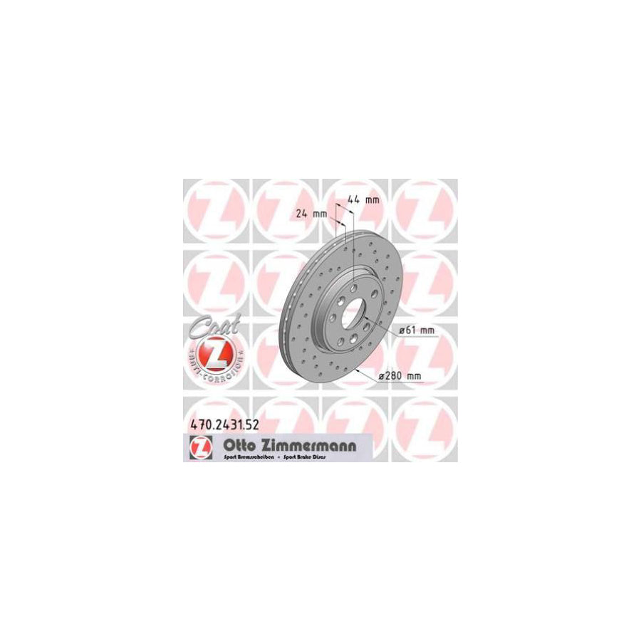ZIMmERMANN SPORT COAT Z 470 2431 52 Brake Disc for RENAULT MEGANE Externally Vented Perforated Coated