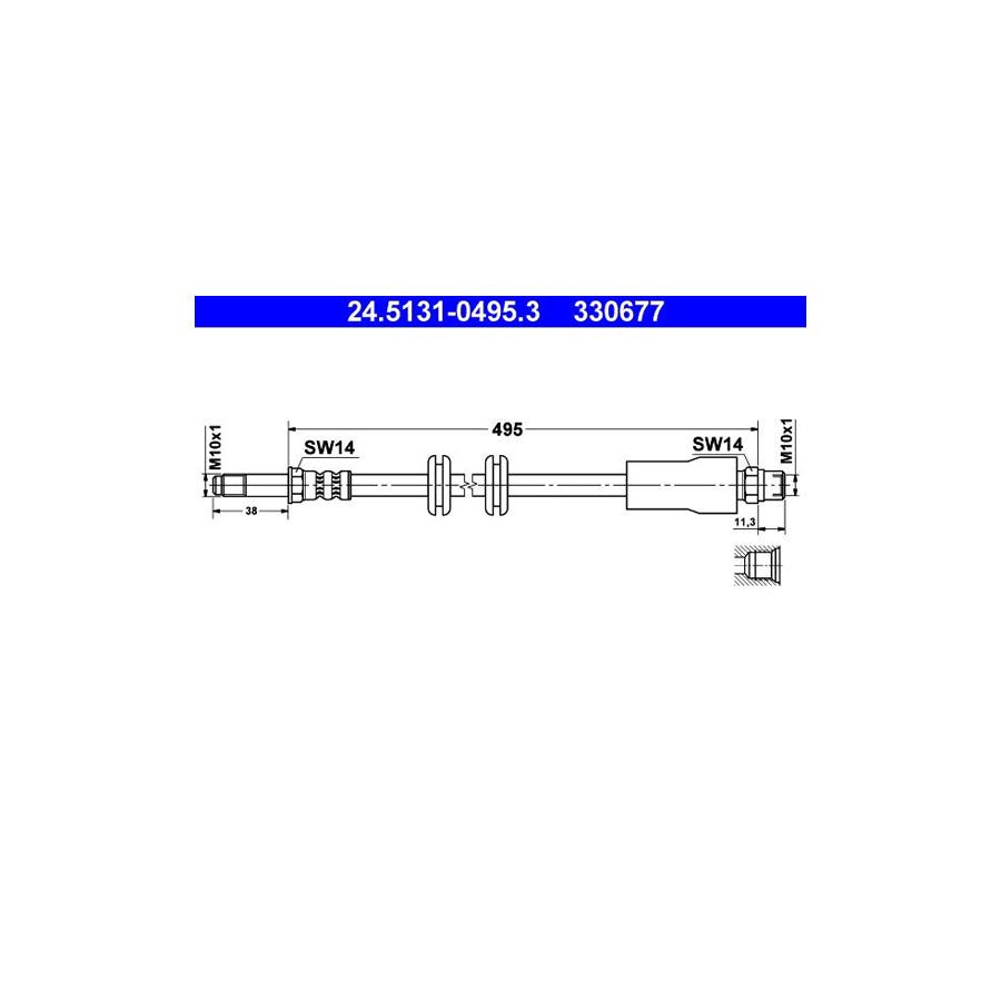 ATE 24 5131 0495 3 Brake Hose 495Mm M10X1 