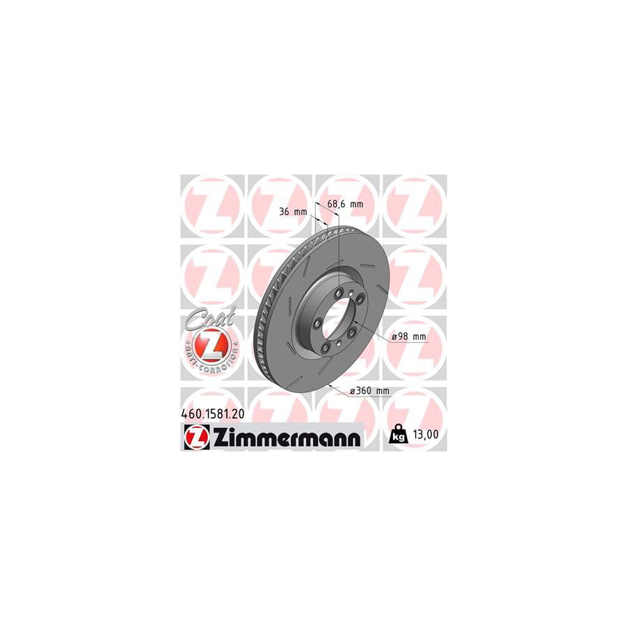 ZIMmERMANN COAT Z 460 1581 20 Brake Disc for PORSCHE Panamera 970 Internally Vented Slotted Coated High carbon