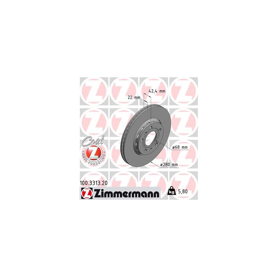 ZIMmERMANN COAT Z 100 3313 20 Brake Disc Externally Vented Coated High carbon
