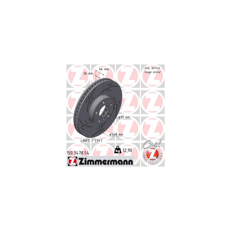 ZIMmERMANN BLACK Z 150 3478 54 Brake Disc Internally Vented Slotted Coated High carbon